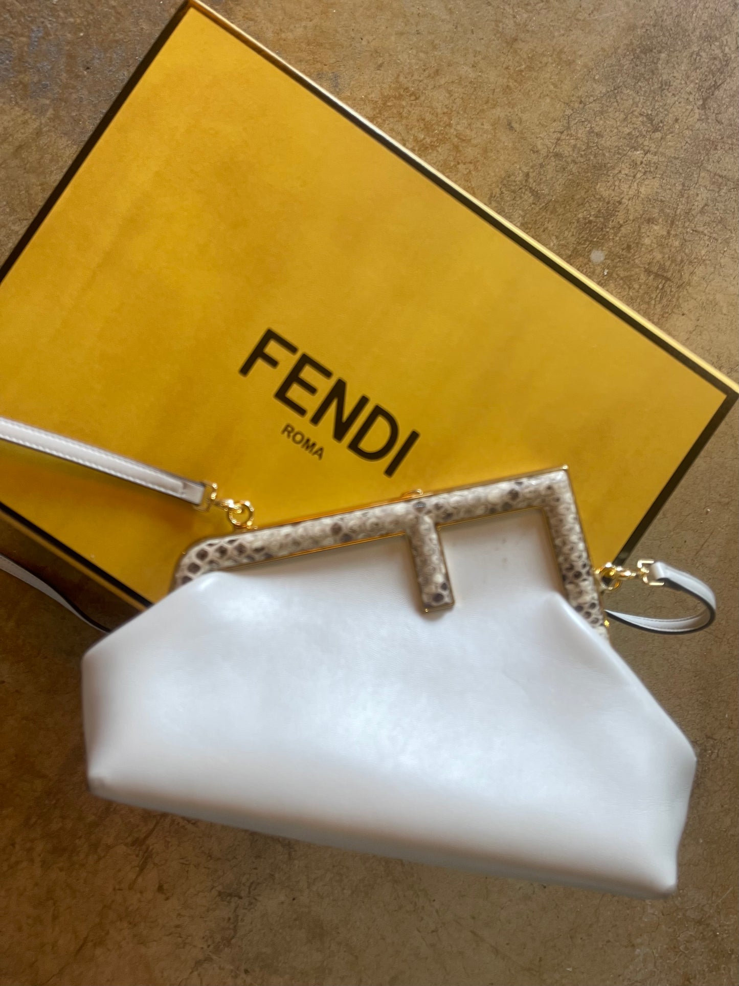Fendi First Cream Python Trim Bag