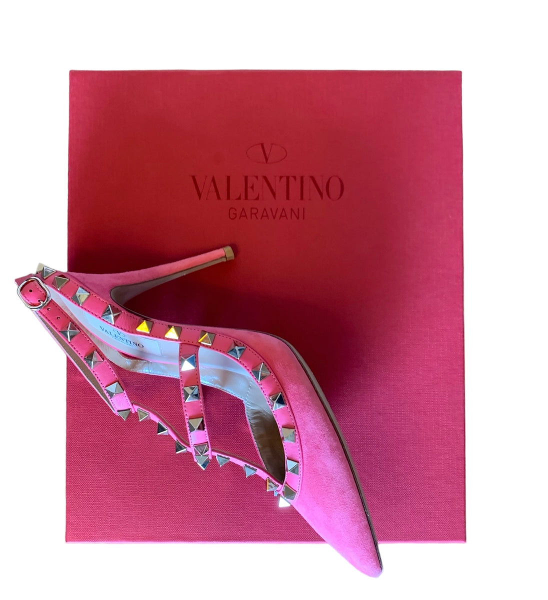 Valentino Garavani Rockstud Suede Pink Heels ReBoundStore