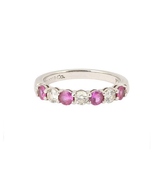 Tiffany & Co Platinum Diamond and Rubies Half Circle Ring