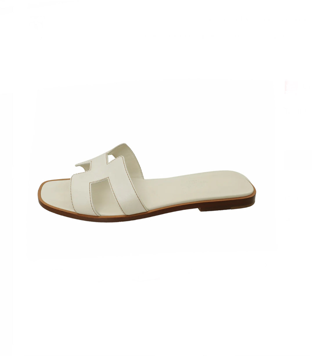 Hermes White Oran Sandals
