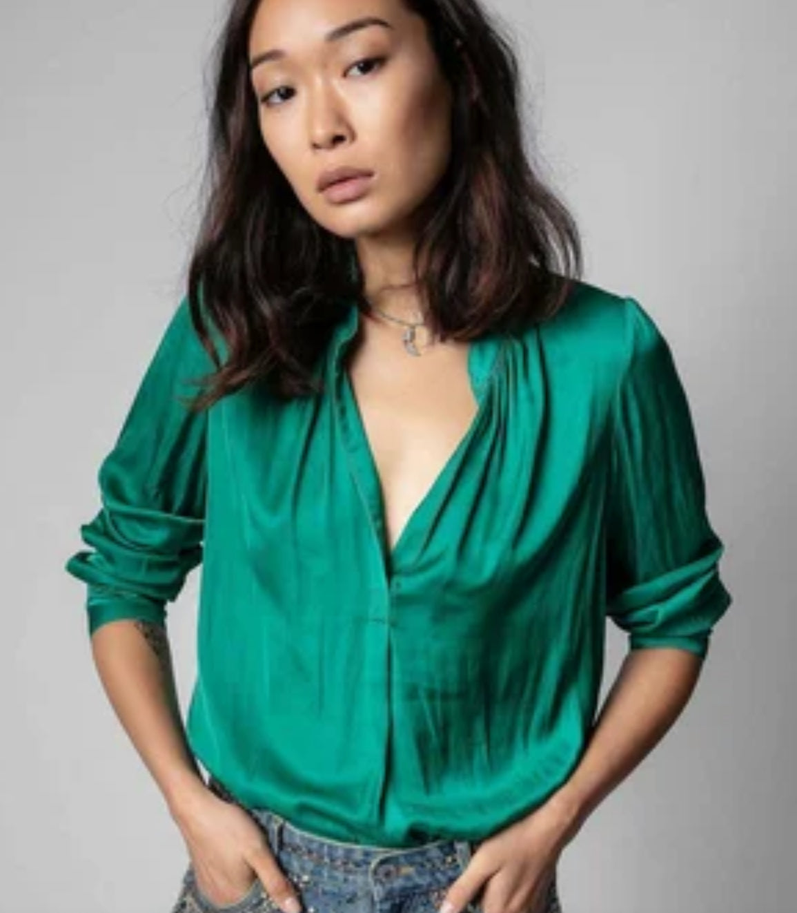Zadig & Voltaire Tink Green Satin Blouse