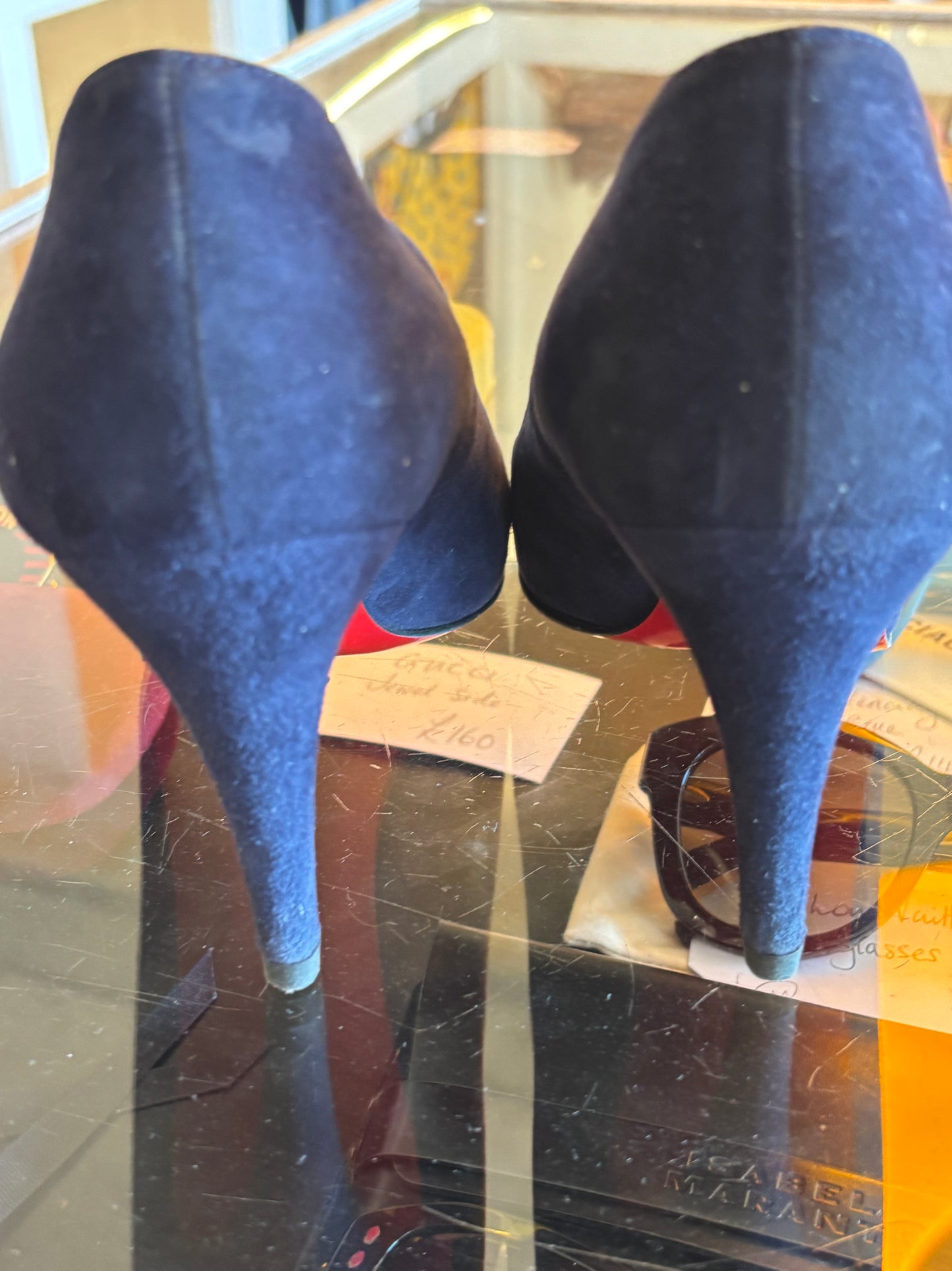 Louboutin Ron Ron Navy Suede 85 Heels