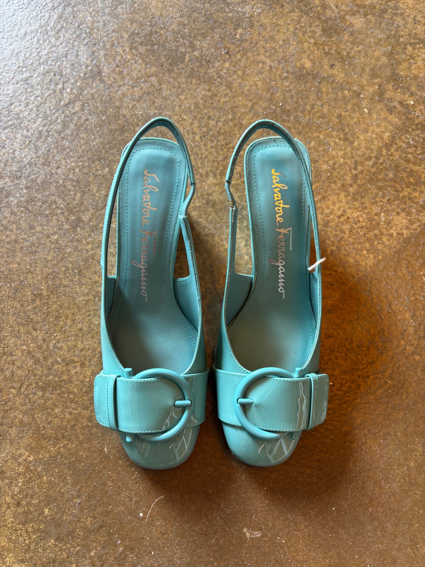 Salvatore Ferragamo Blue Patent Sling Backs - new