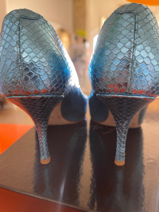 Giuseppe Zanotti Dirty 80 Blue Metallic Snakeskin Heels