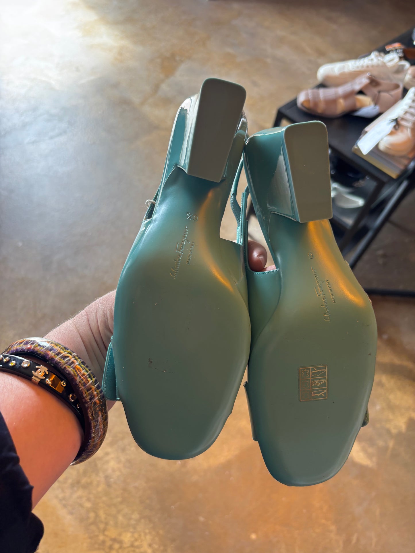 Salvatore Ferragamo Blue Patent Sling Backs - new