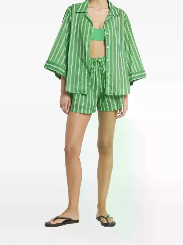 Faithfull The Brand Green Striped Shirt