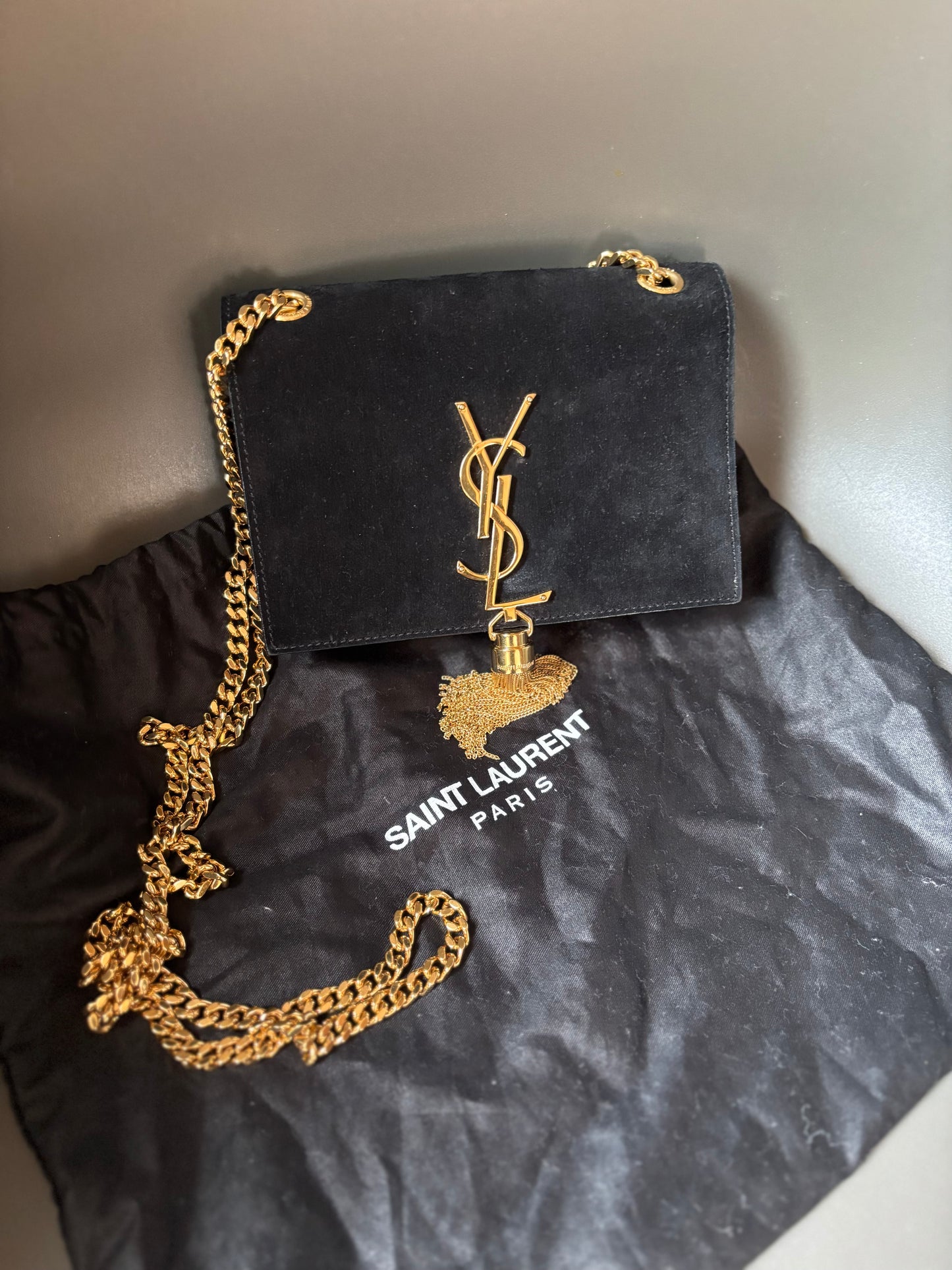 YSL Small Kate Black Suede Bag