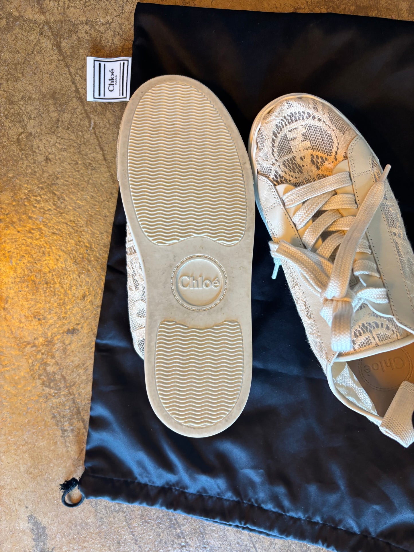 Chloe Cream Lace Trainers