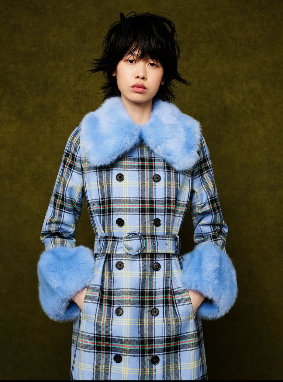 Shrimps Checked Faux Fur Coat