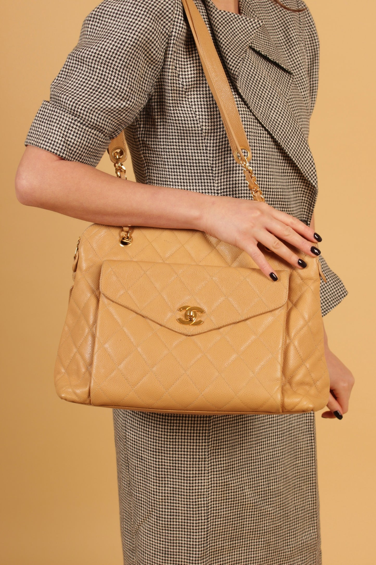 Chanel Caviar Leather Beige Tote Bag