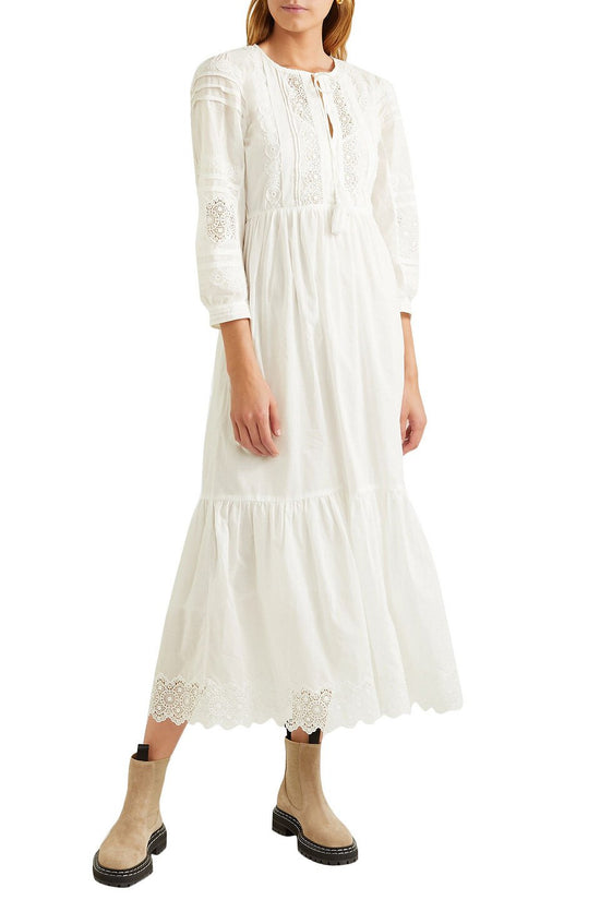 Load image into Gallery viewer, Vanessa Bruno Crocheted Lace-Trimmed White Cotton Midi Dress
