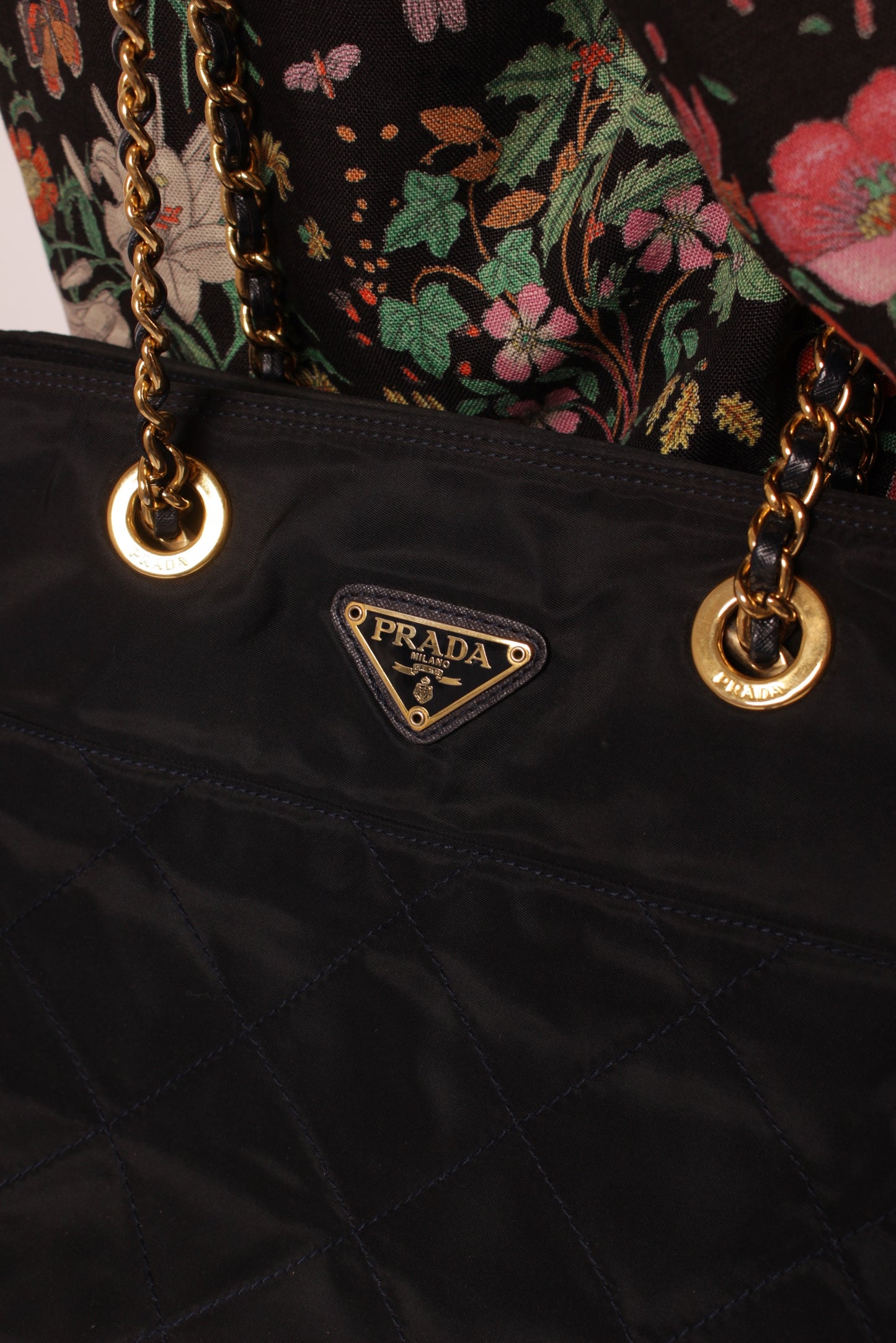 Prada Black and Gold Nylon Bag