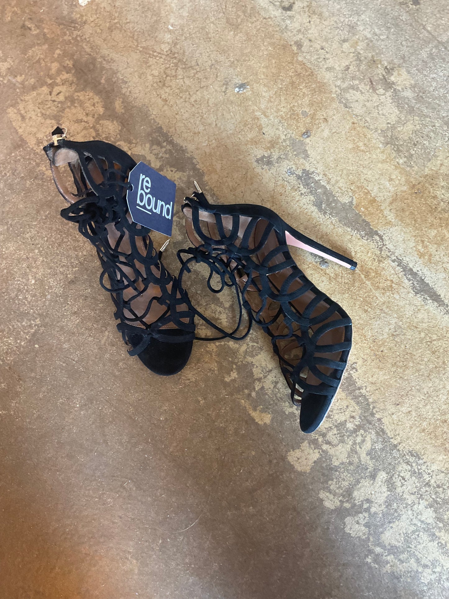Aquazzura Black Suede Lace Up Heels