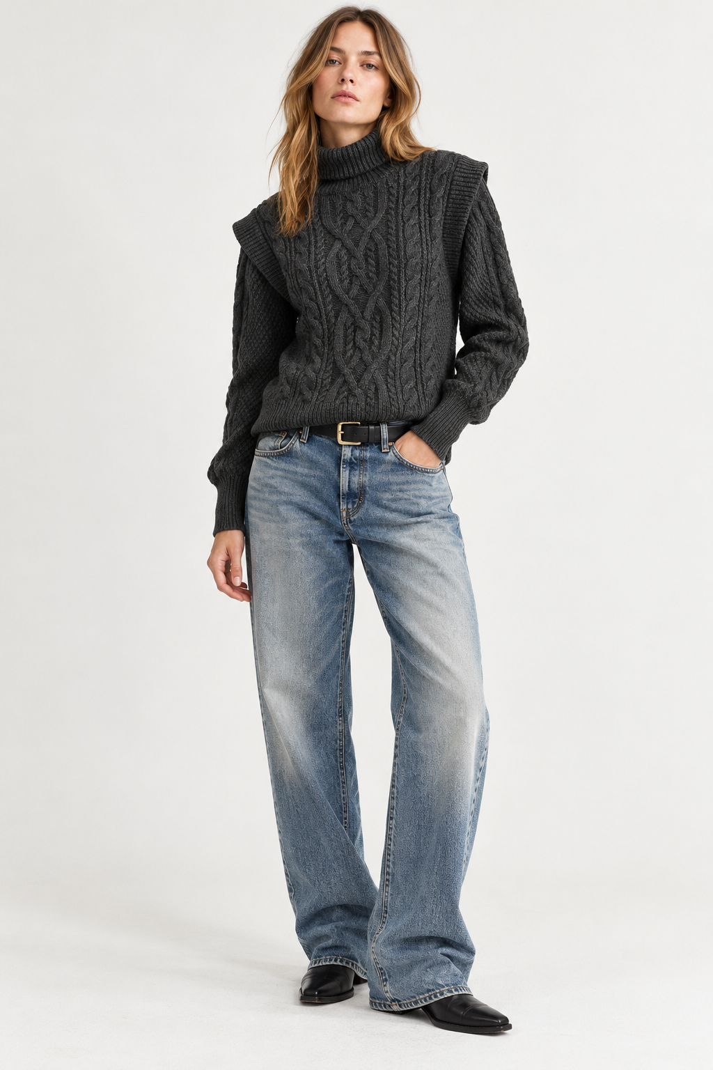 360 Grey Cable Knit Sweater