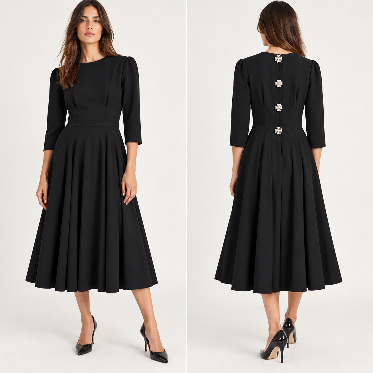 Dolce & Gabbana Crystal Button Black Dress