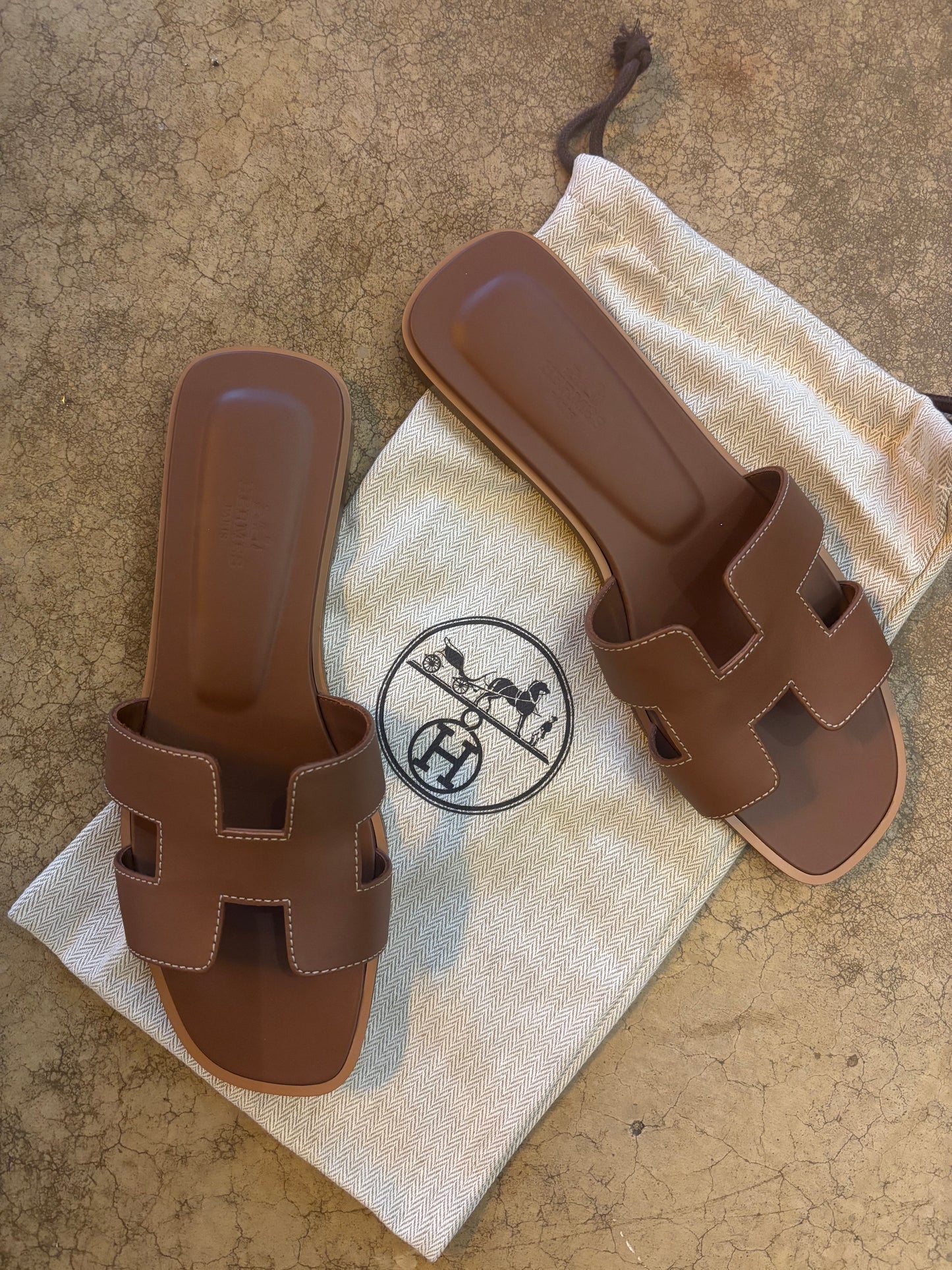 Hermes Oran Tan Sandals