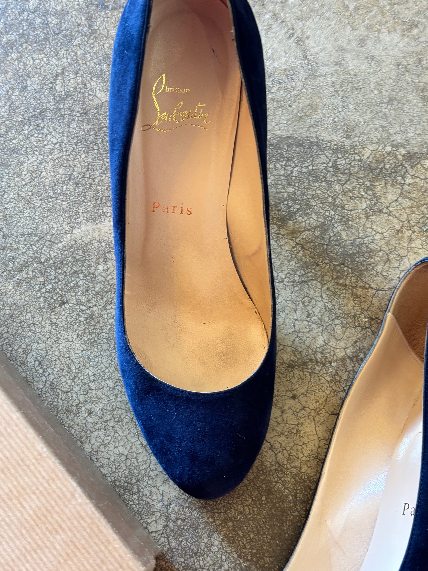 Louboutin Ron Ron Navy Suede 85 Heels