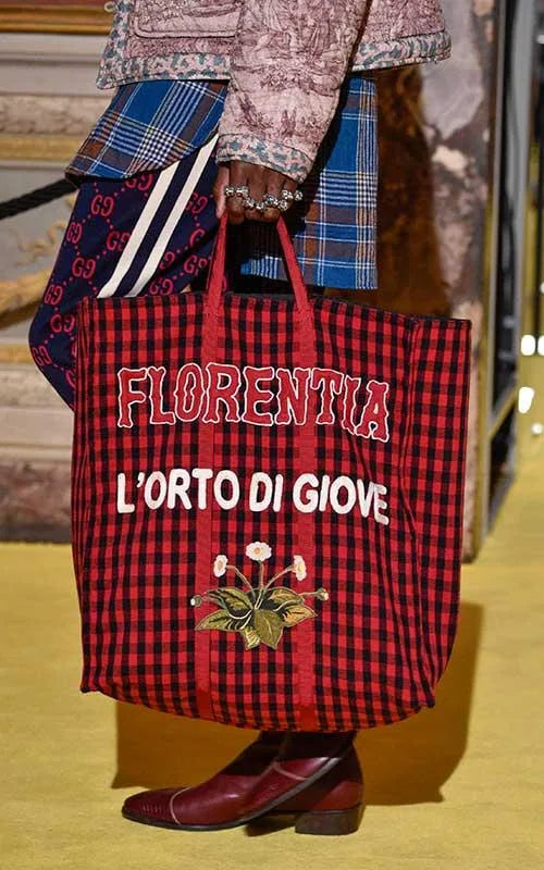 Gucci Florentina Wool Plaid Appliqué Tote