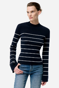Vanessa Bruno Navy White Bell Sleeve Sweater