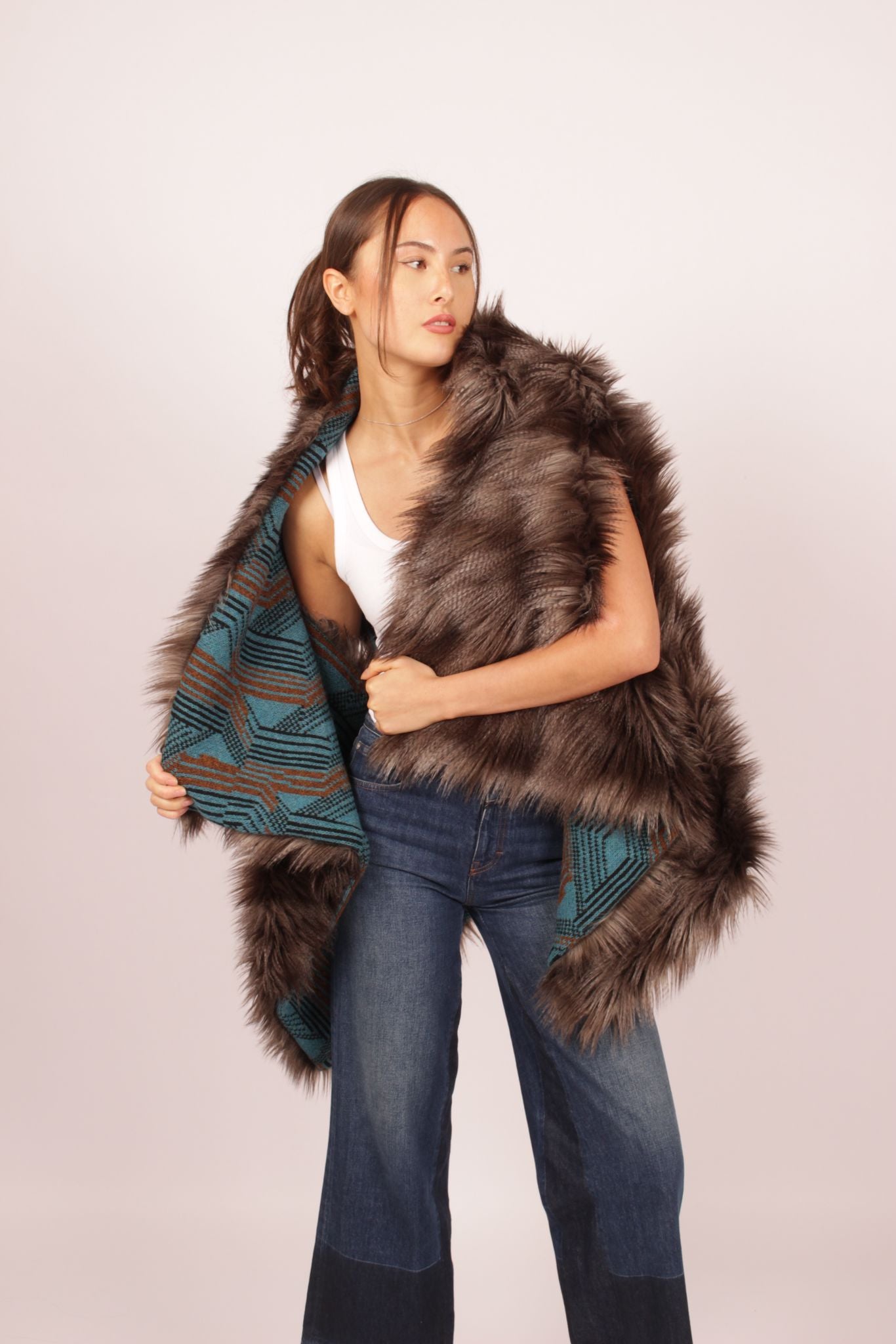 Prada Faux Fur Shawl Coat
