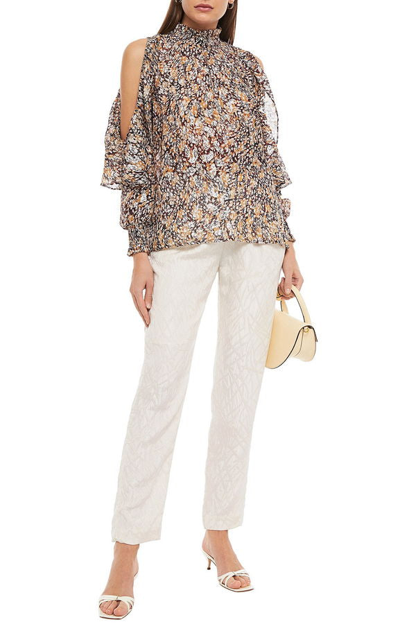 Maje Metallic Cold Shoulder Blouse