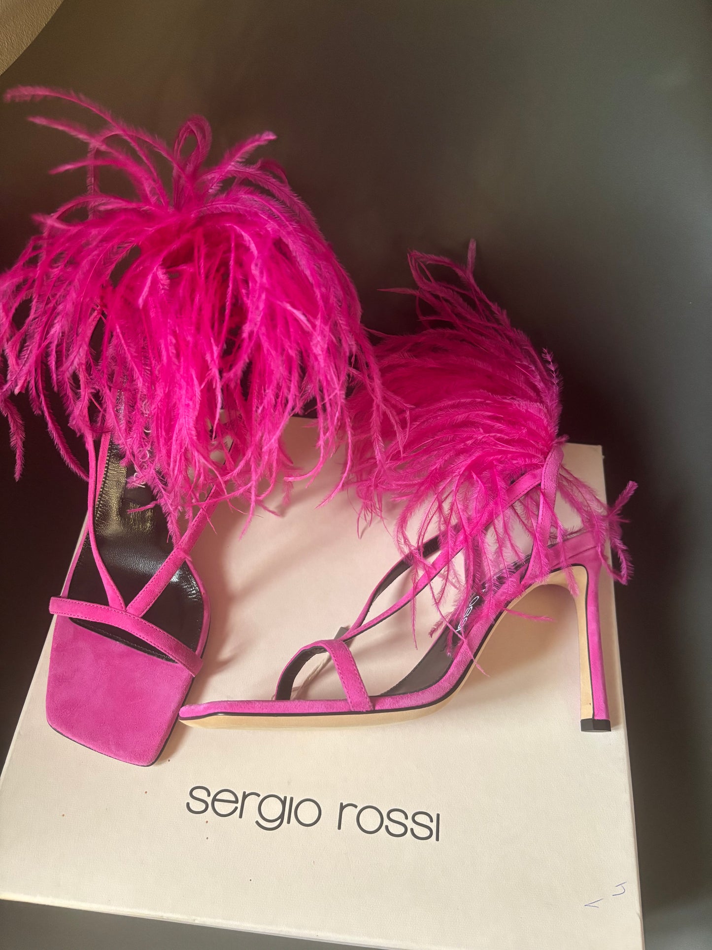 Sergio Rossi Fuchsia Feather Sandals - new