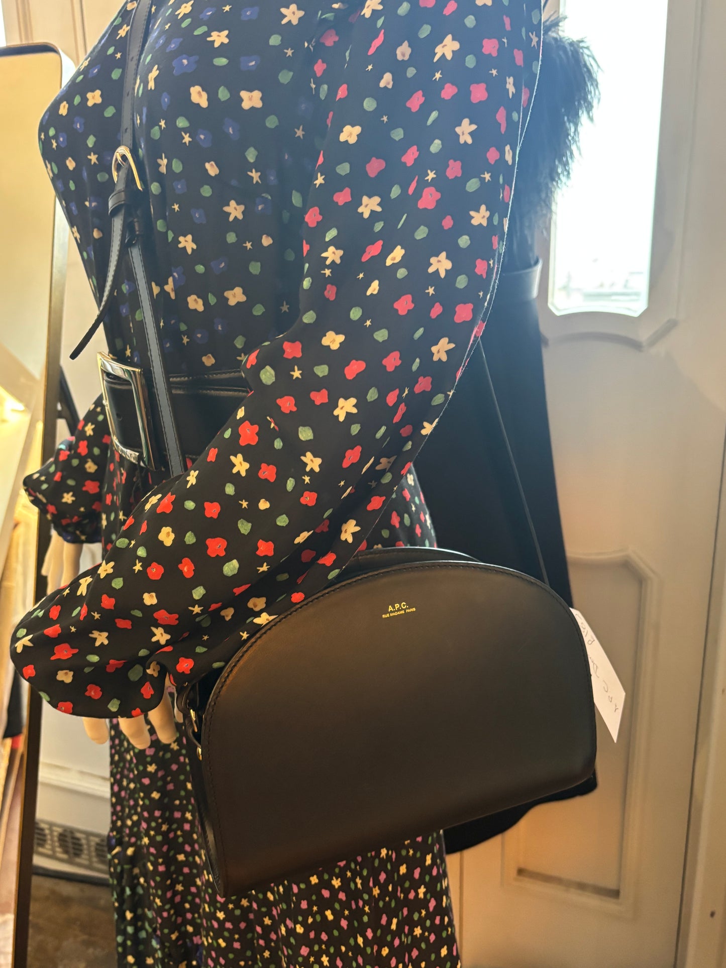 A.P.C Black Leather Demi Lune Bag