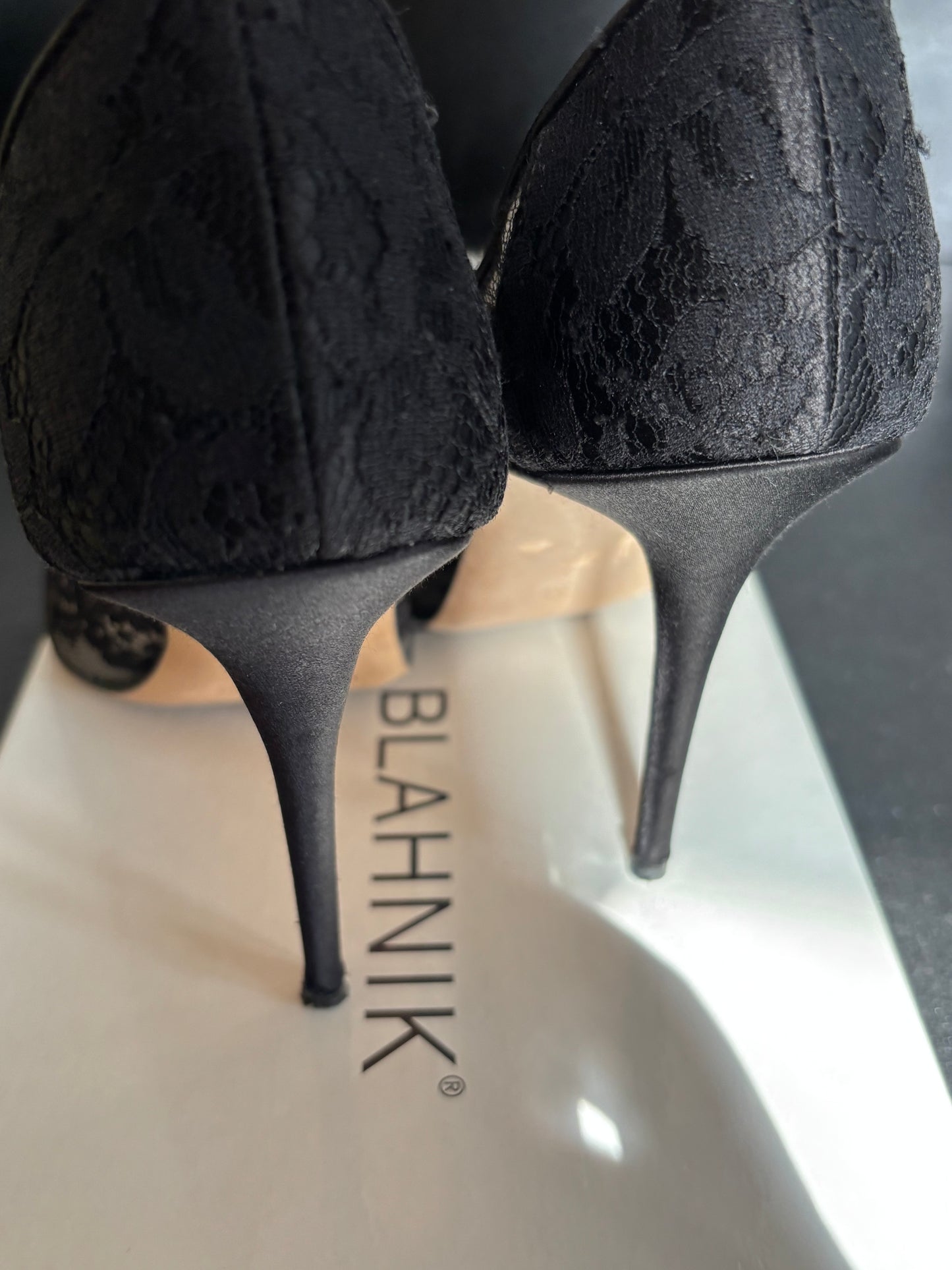 Manolo Blahnik Lace Crystal Heels