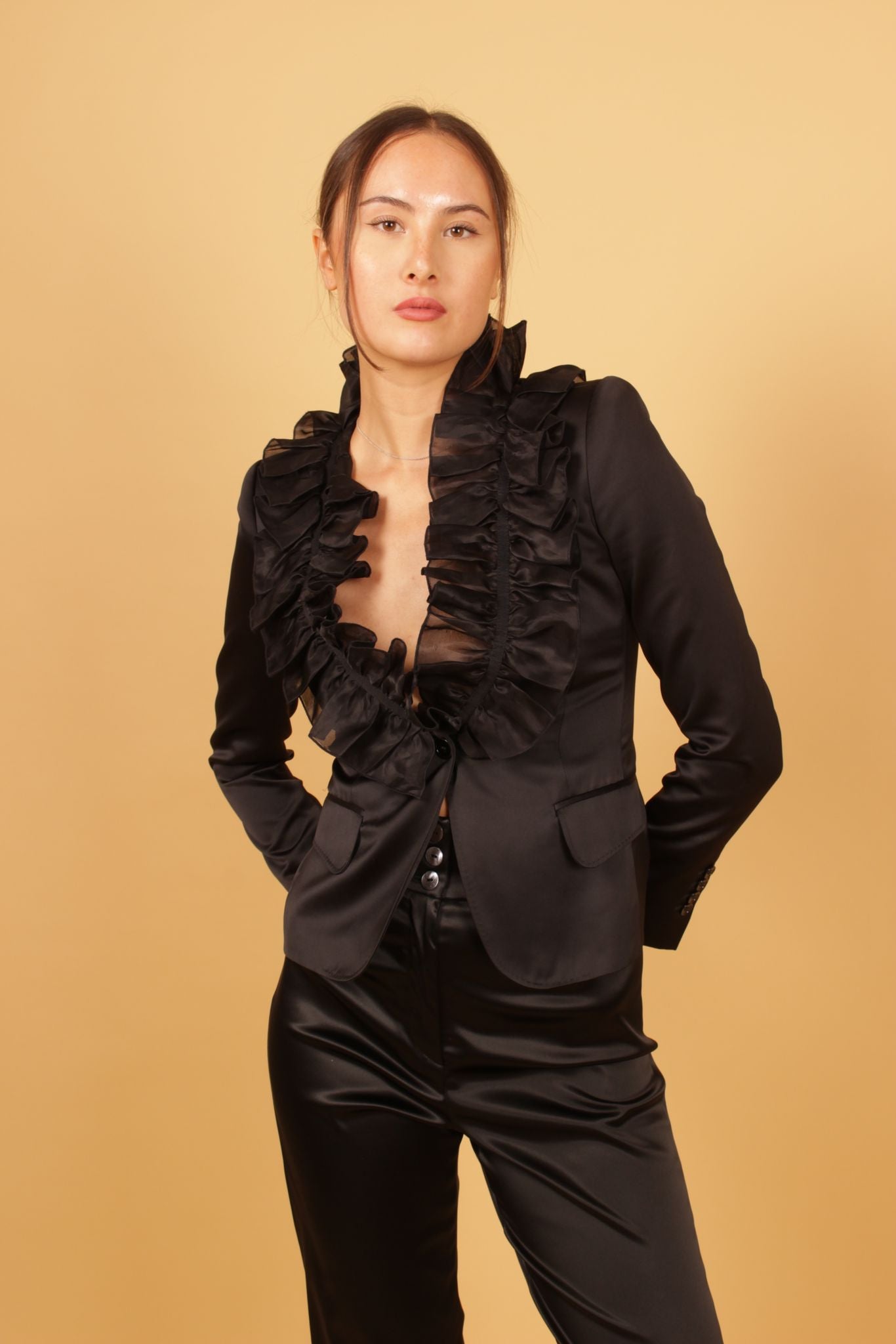 D&G Ruffle Neck Satin Blazer