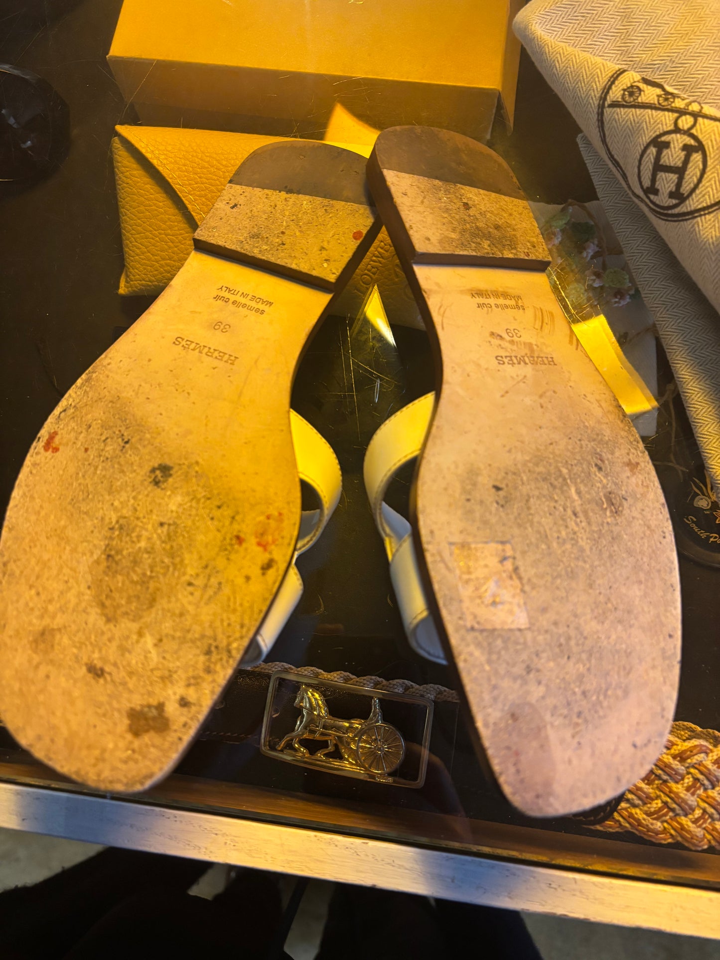 Hermes White Oran Sandals