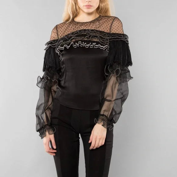 Self Portrait Black Chiffon Top