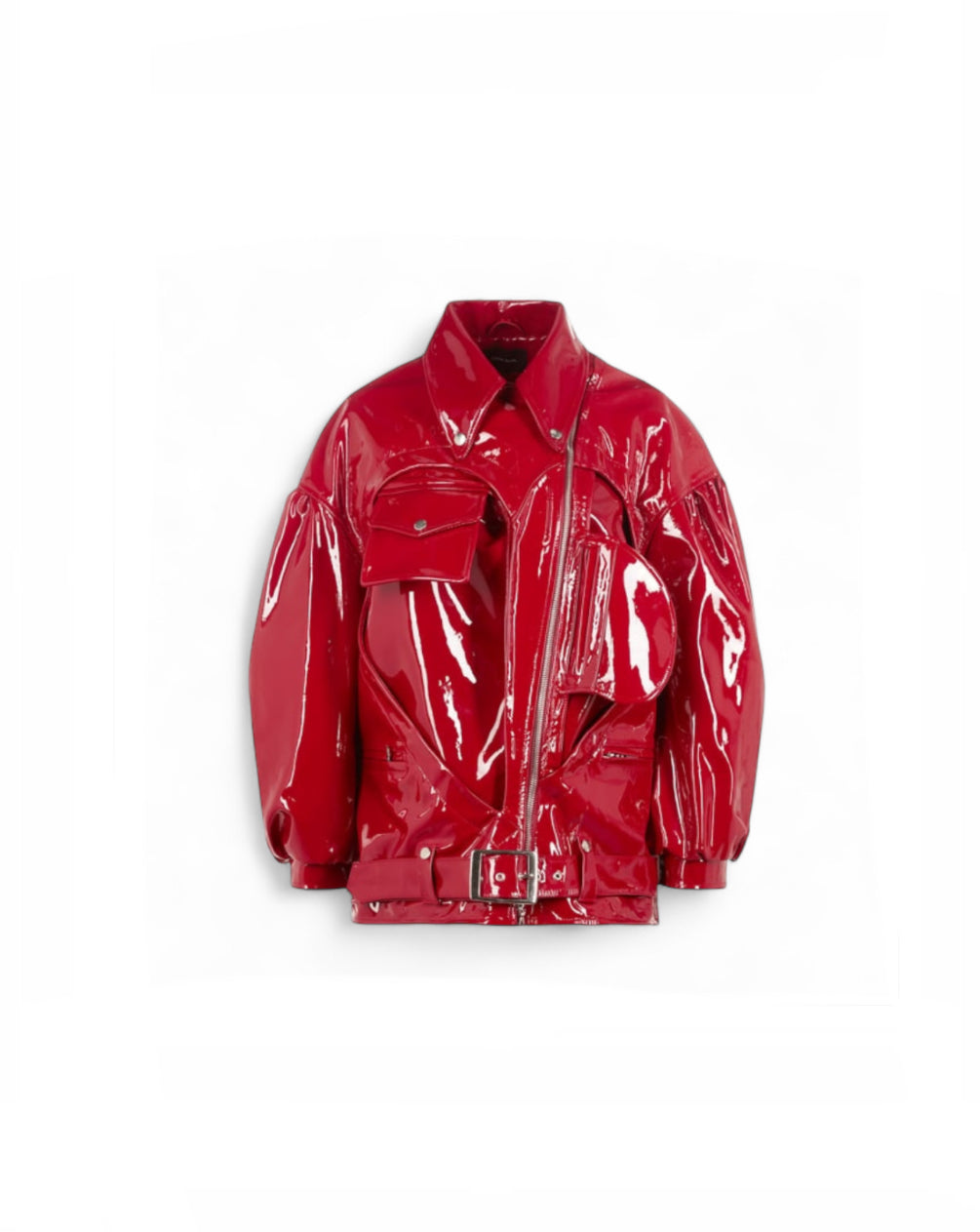 Simone Rocha Red Patent Open Heart Biker Jacket