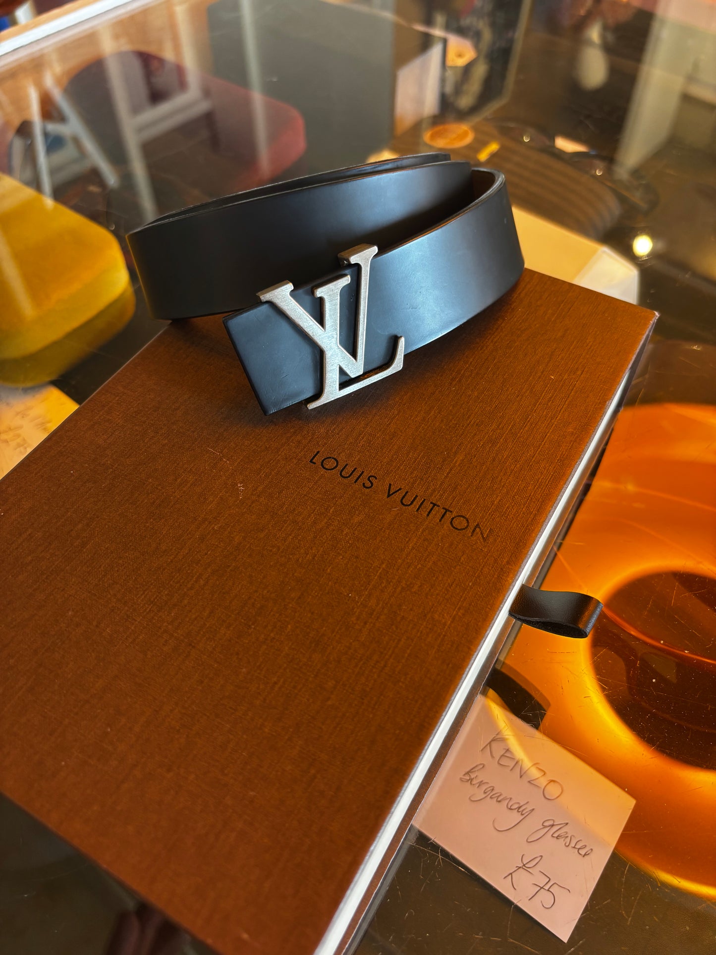 Louis Vuitton Black Leather Logo Belt