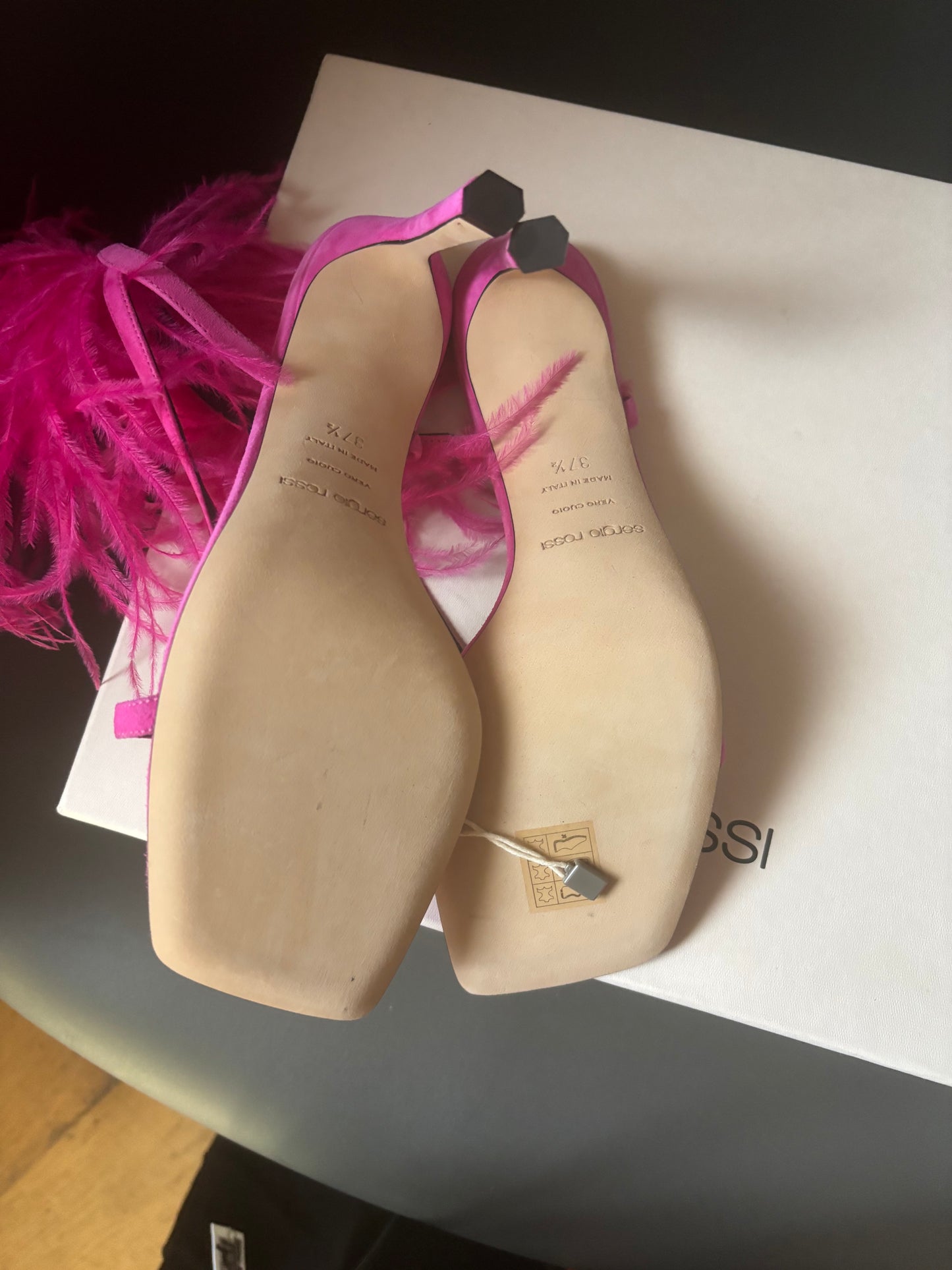 Sergio Rossi Fuchsia Feather Sandals - new