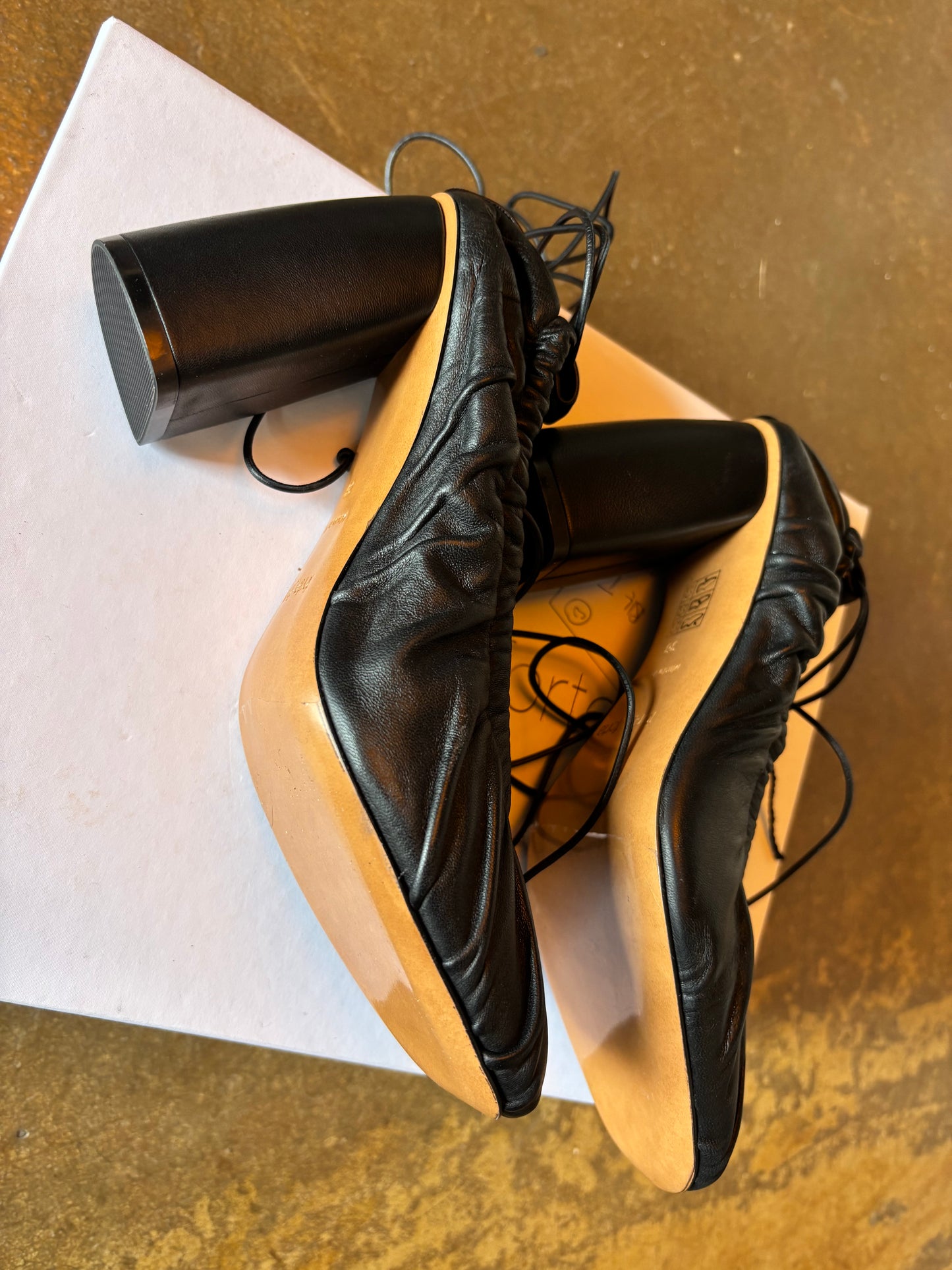 Forte Forte Black Ankle Tie Heels
