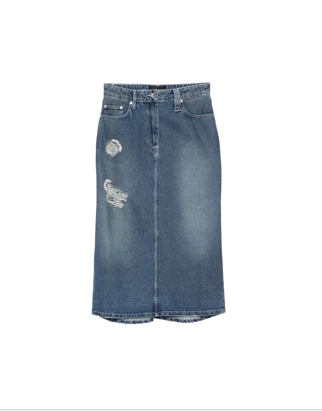 Simone Rocha Denim Jewel Distressed Skirt