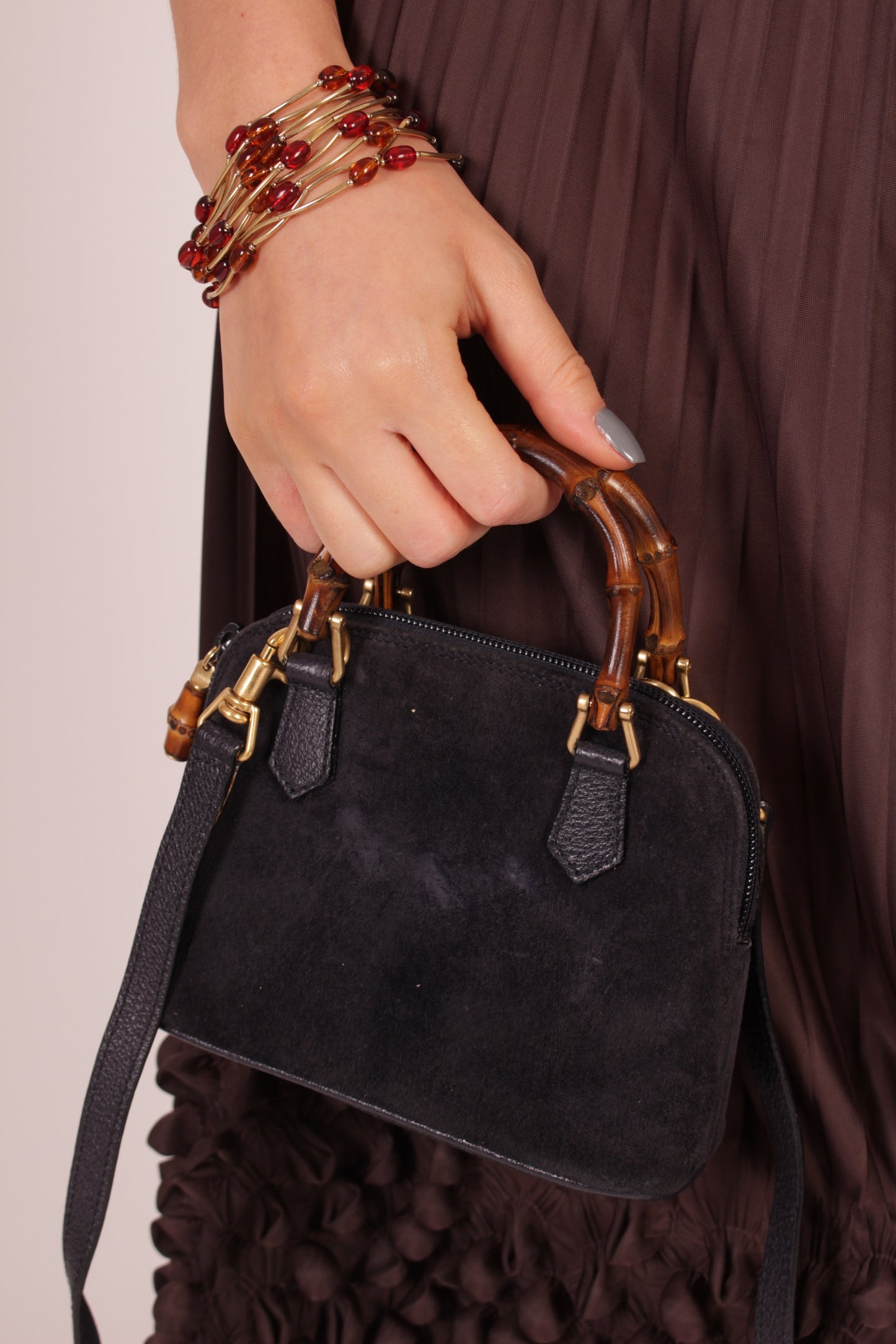 Gucci Mini Black Suede Bamboo Bag