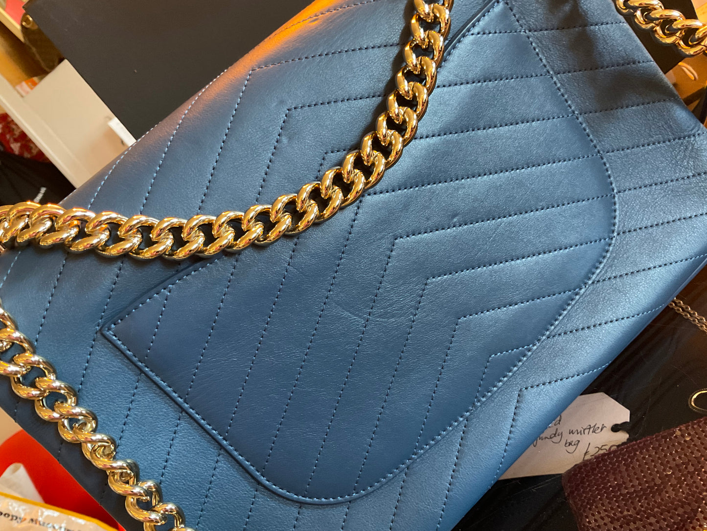 Chanel Blue Chevron Flap Bag