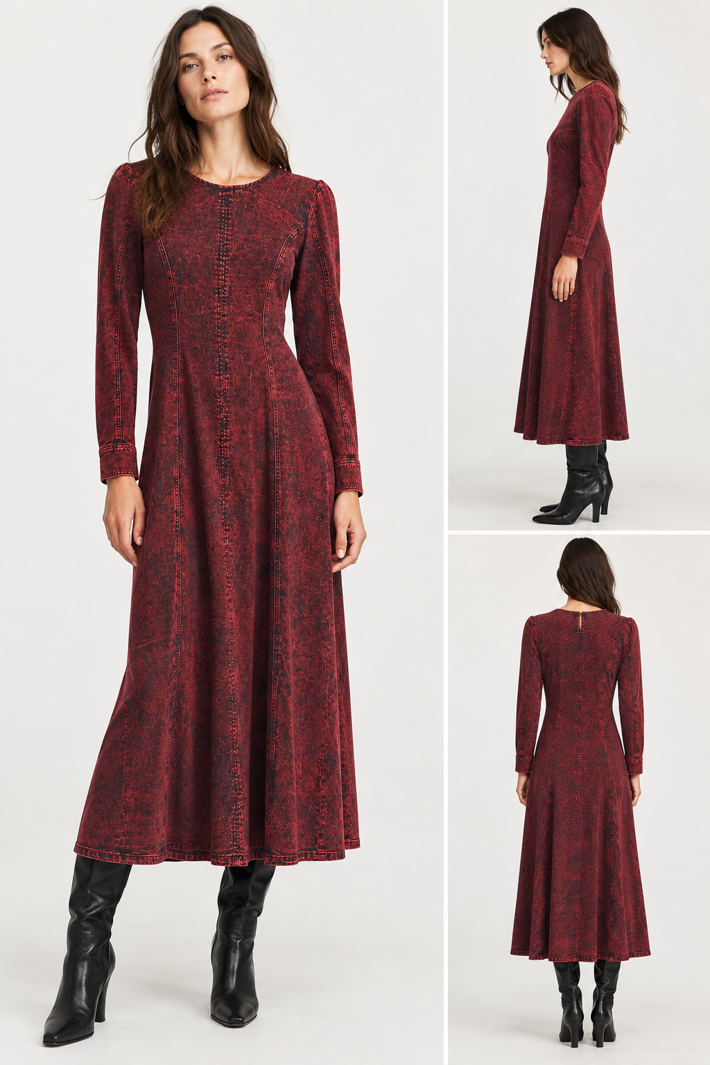 Rachel Comey Red Black Acid Wash Denim Dress
