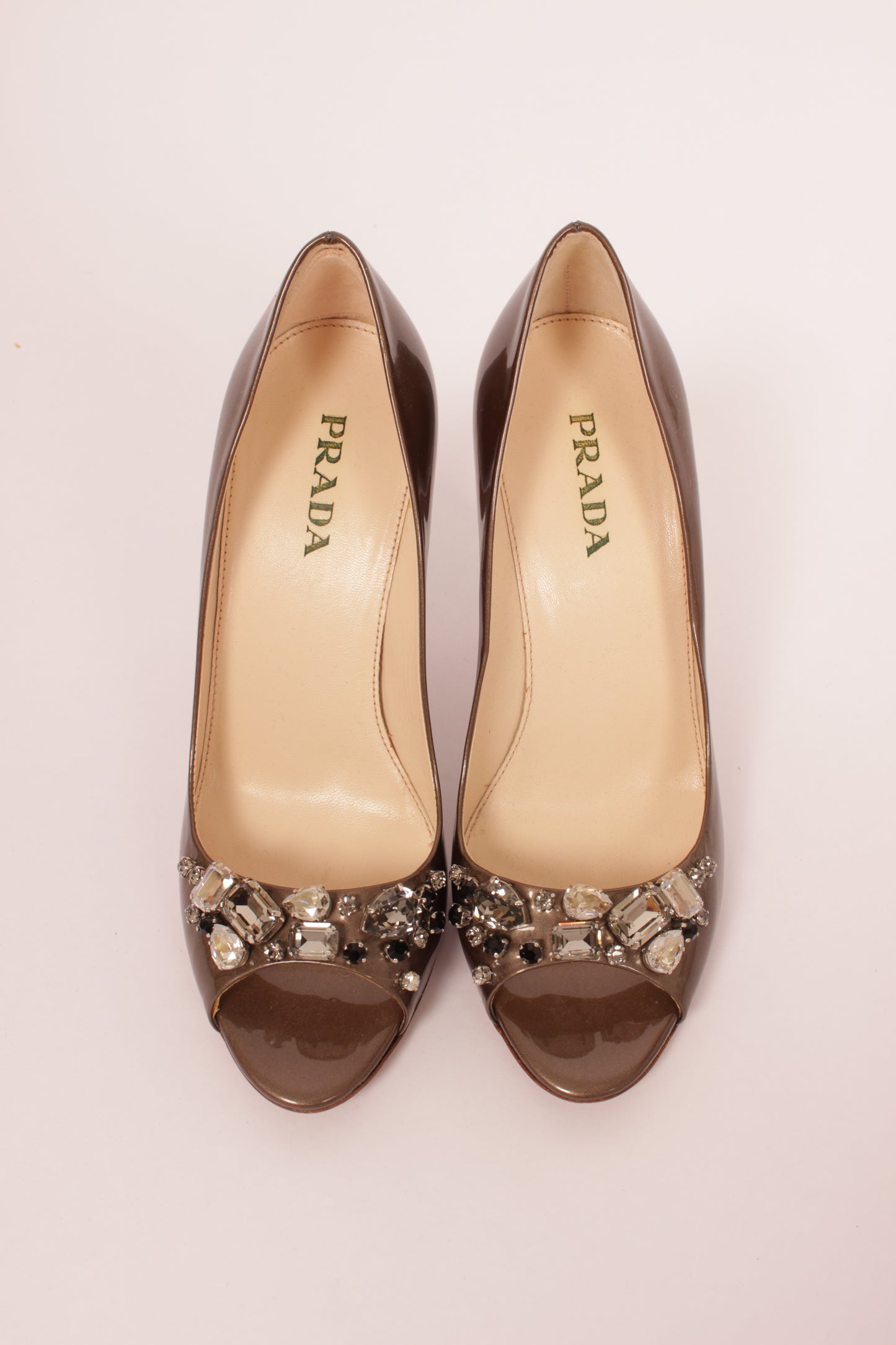 Prada Patent Crystal Jewel Heels