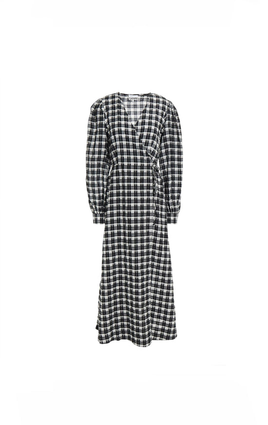 Ganni Seersucker Wrap Dress