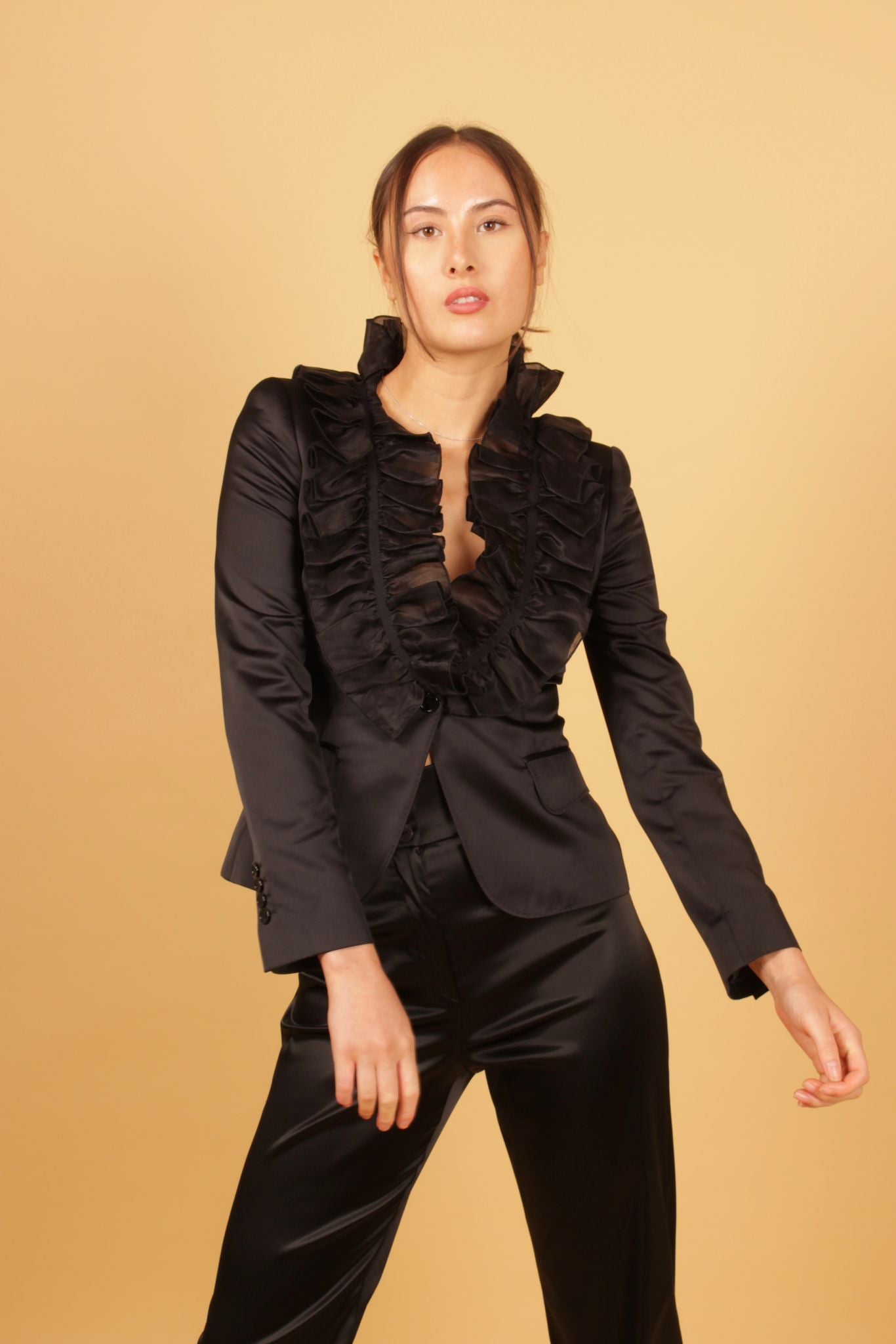 D&G Ruffle Neck Satin Blazer