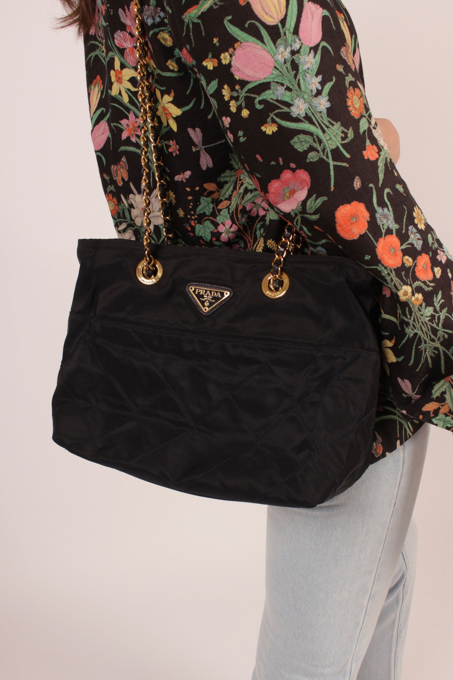 Prada Black and Gold Nylon Bag