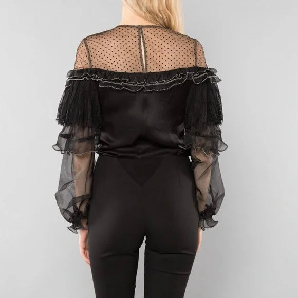 Self Portrait Black Chiffon Top