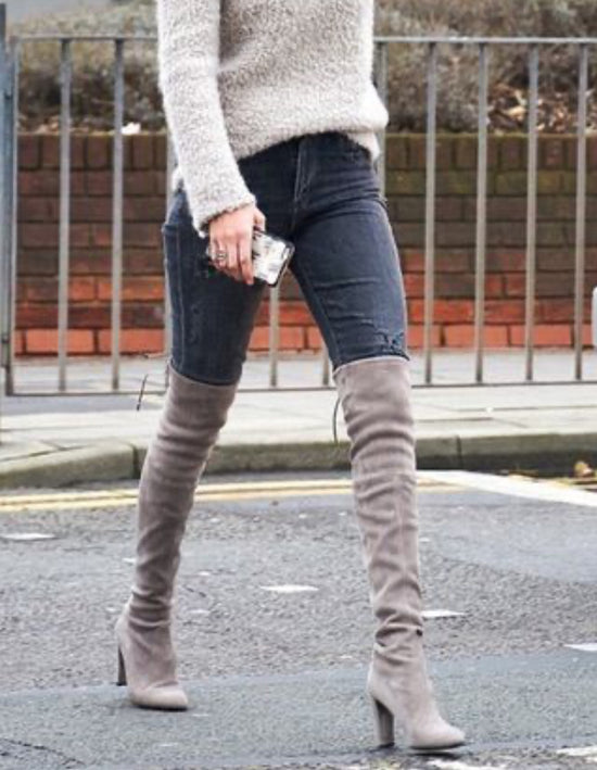 Stuart Weitzman Grey Suede Stretch Boots