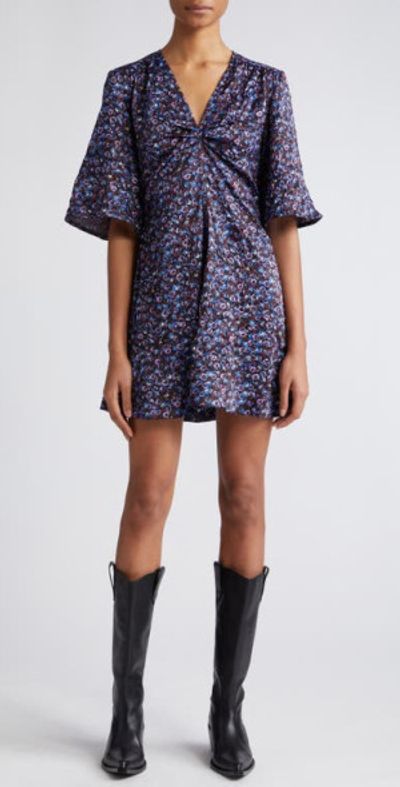 Ganni Satin Autumnal Floral Dress
