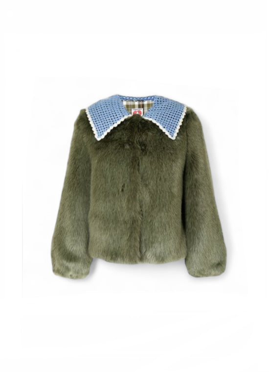 Shrimps Crochet Collar Faux Fur Jacket