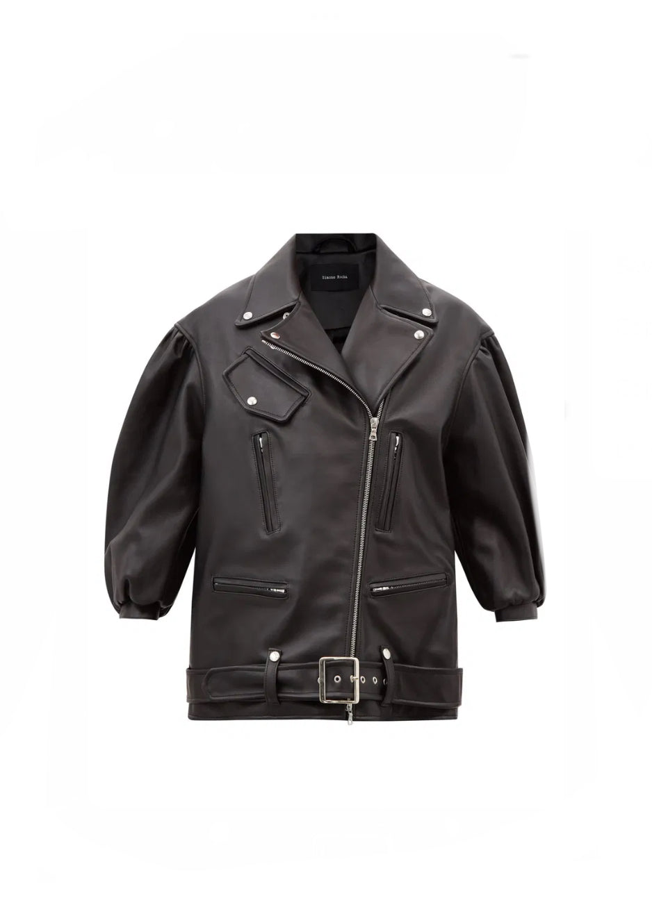 Simone Rocha Puff Sleeve Leather Biker Jacket