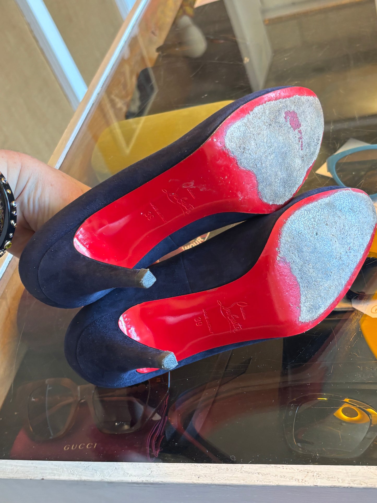 Louboutin Ron Ron Navy Suede 85 Heels