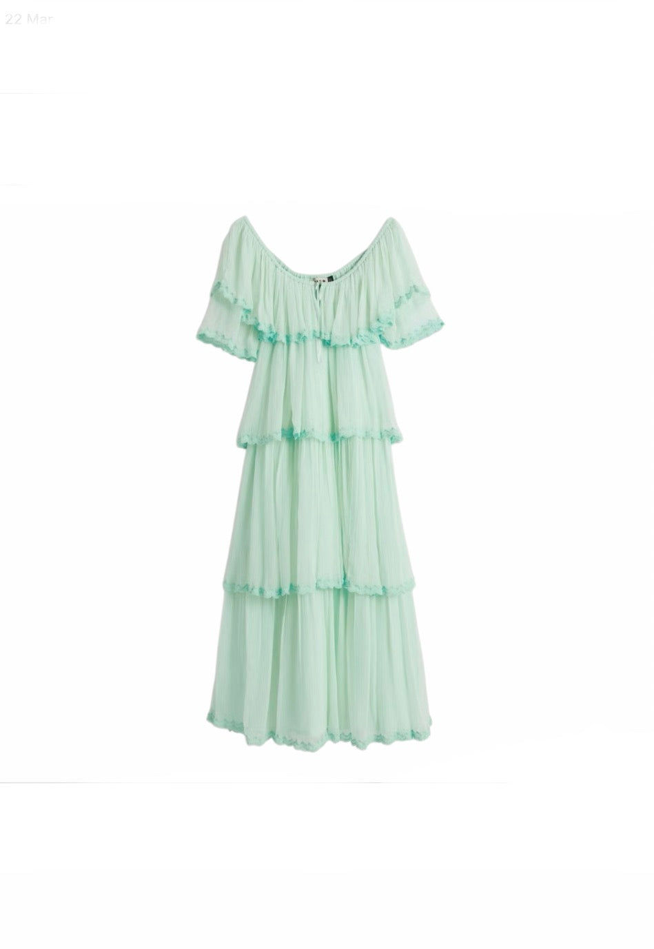 Rixo Green Tiered Chiffon Dress